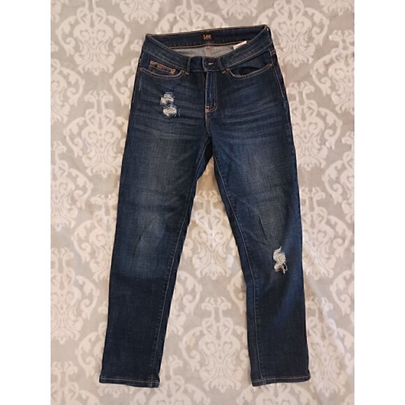 Lee Womens  Medium Modern Series Distressed Straight Leg Denim Blue Jeans/Size 6 - Picture 1 of 6